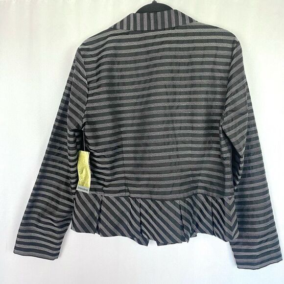NWT Designer Samual Dong Striped Pleated Peplum Jacket Blazer Black Silver Women - Picture 12 of 14